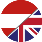Flagge Österreich England rund mit einem Trennstrich