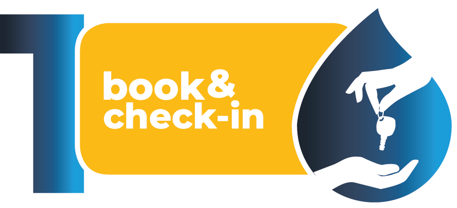 Grafik: Aufzählung Punkt1: " book &. check-in"